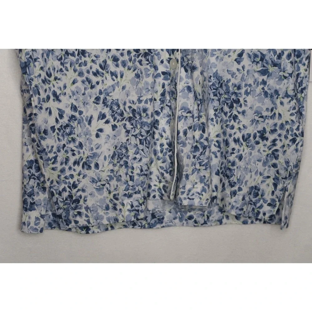 Lauren Ralph Lauren Womens L Blue Floral Button Front Pajama Top Shirt NWT